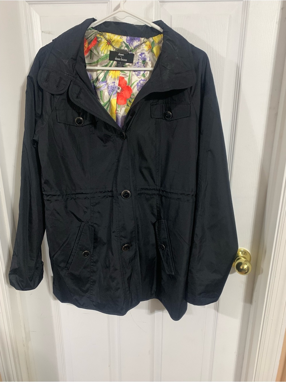 dennis basso Black Trench Coat with Floral Lining